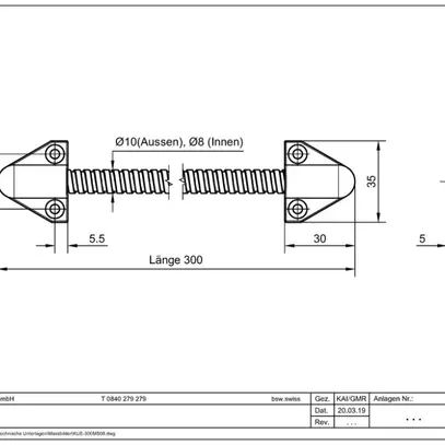 Kit passaggio cavo 300mm, Ø10/8mm, ottone/plastica 