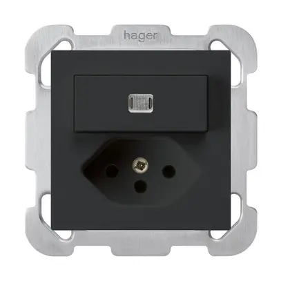 Combinazione luminosa INC A-R/1P+T13 nero kallysto con piastra di fissaggio 