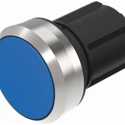 EB-Druckschalter EAO45, R, blau Ring sandgrau bündig 
