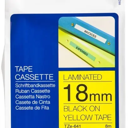 Cassette ruban Brother TZe-641 18mm×8m, jaune/noir 
