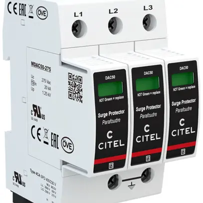 Scaricatore di sovratensione  Citel DAC50S-30-275, tipo 2, 3 poli 