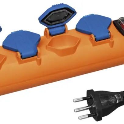Presa multipla STEBA STRONG 5×T13 3m Gdv 3×1.5mm² arancione con interrutore IP44 