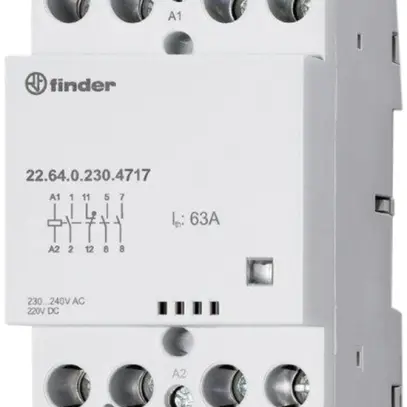 Contattore AMD Finder 22.64, 3Ch+1R 63A/12VUC AgSnO2, indicatore, 3UM 