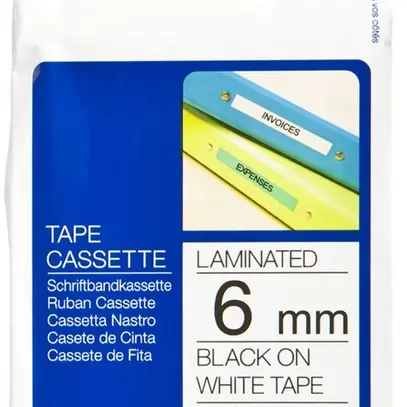 Schriftbandkassette Brother TZe 6mm×8m, weiss/schwarz 