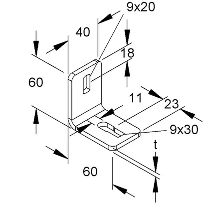 Équerre de fixation 60×60×40mm zinguée à chaud par immersion 