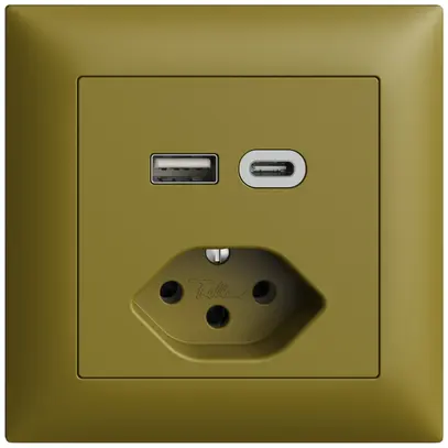Prise ENC USB type A+C + type 13 Feller EDIZIOdue FMI 230V 3000mA olive 