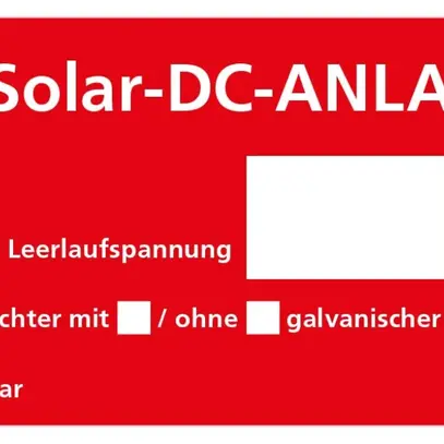 Warnaufkleber Swissolar "Solar DC ANLAGE" Deutsch 