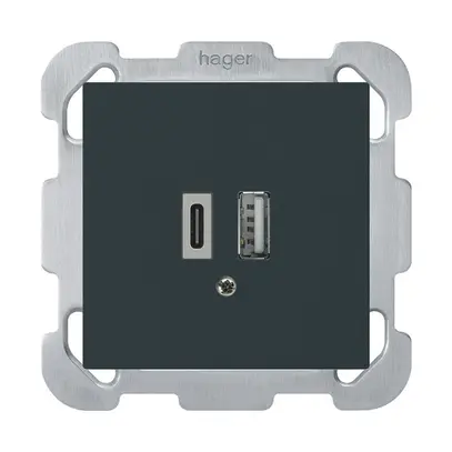 Presa di carica USB INC kallysto 18W PD 1×tipo A 1×tipo C c.placca fiss. nero 