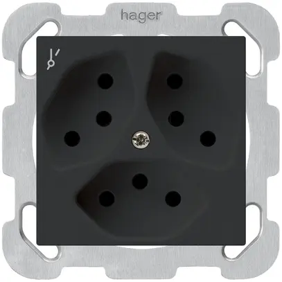 Presa INC kallysto 3×T13/1S nero con piastra di fissaggio 