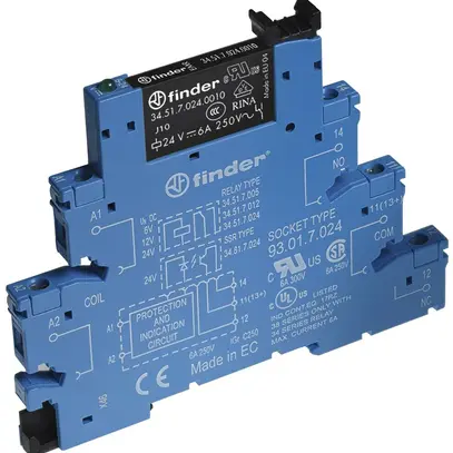 Relais couplage AMD Finder 38, 1C 6A/220…240VUC AgNi+Au bornes à vis 