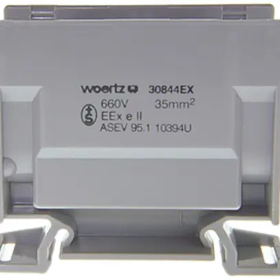 Borne de dérivation Woertz Ex 16…35mm² 125A 750V vis 2×1 rail DIN 35mm gris 