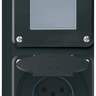 Combinaison AP robusto 2×1, interrupteur schéma 3/prise T25 IP55 noir 