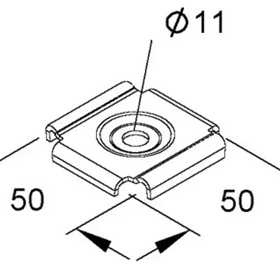 Plaque de fixation 55×55mm pour chemin de câbles à ille 