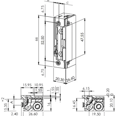 Türöffner BSW B3010-TK, 10…24VUC, stromlos geschlossen, Radiusfalle, Top 