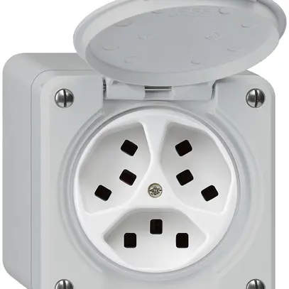 Presa AP Hager robusto, 3×T23, con coperchio Q, gris 