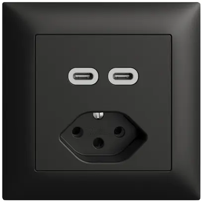 Prise ENC USB 2×type C + type 13 Feller EDIZIOdue FMI 230V 3000mA noir 