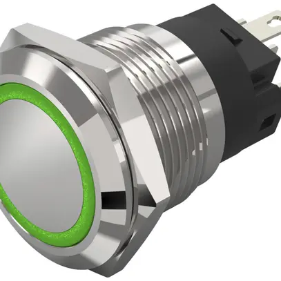 Leuchtdrucktaster EAO 82 1COM 24V Lötanschluss flach Ø19mm tastend grün 