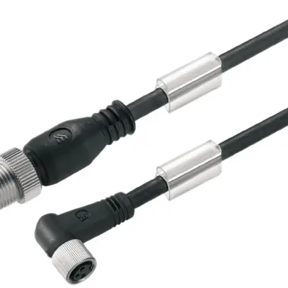 Câble Weidmüller M12/M8 3L 1.5m fiche droit/prise coudée PUR noir, M12=A 