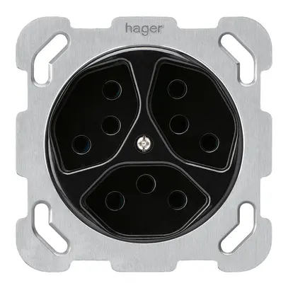 Inserto per presa INC basico 3×tipo 13 con placca di fissaggio nero 