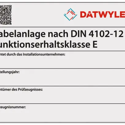 Plaquette indicatrice Dätwyler système de câble DIN 4102-12 