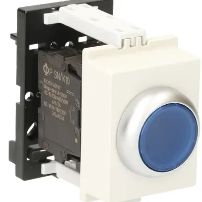 Poussoir lumineux AMD K&N, 24VAC/DC, 1F/1O 6A, 2UM, calotte bleu 