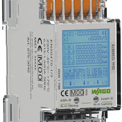Contatore per consumo energetico WAGO 3×230/400V MID Modbus M-Bus 2CT 