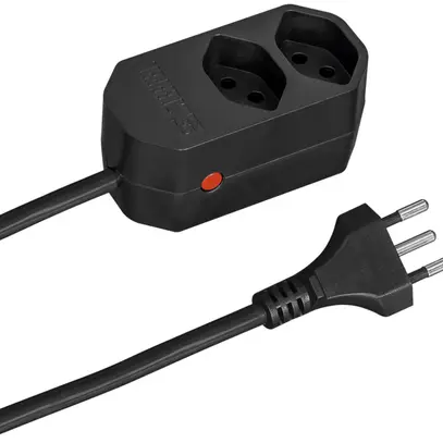 Prise multiple COMPACT 1.5m 2×T13 bouton reset, noir 