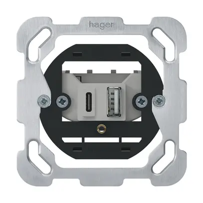 Intérieur prise de charge USB ENC Hager 18W PD 1×type A 1×type C plaque fixation 