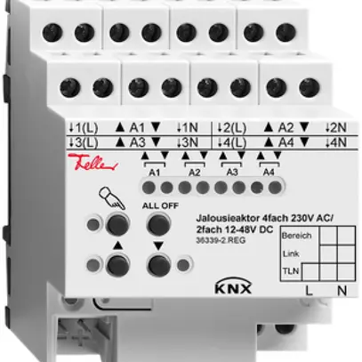 EB-Jalousieaktor KNX 4×230V/2×24VDC 6A 4TE REG-K FH 