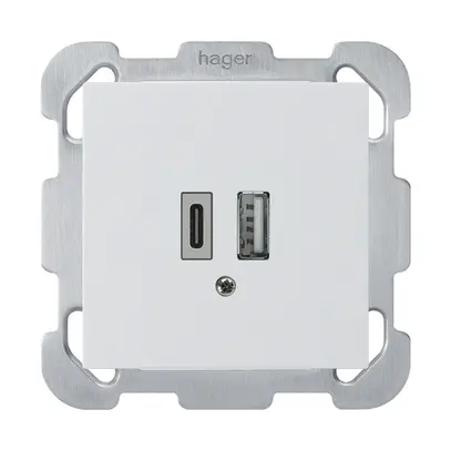 Presa di carica USB INC kallysto 18W PD 1×tipo A 1×tipo C c.placca fiss. bianco 