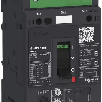 Démarreur moteur Tesys GV4PE80B, 80A, thermique/magnétique, 25KA 