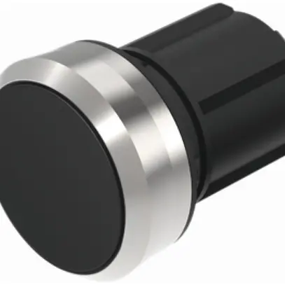 EB-Druckschalter EAO45, R, schwarz Ring sandgrau bündig 