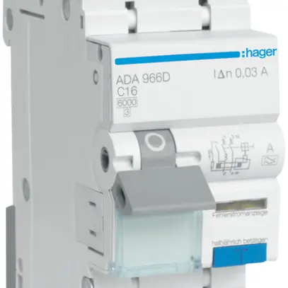 Disgiuntore differenziale Hager RCBO 2P 240V car.C 16A 0.03A tipo A 6kA 2UM 