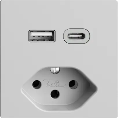 Prise USB type A+C + type 13 Feller EDIZIOdue F 230V 3000mA gris clair 