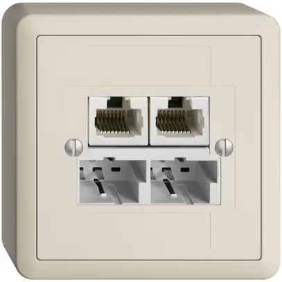 Presa AP SOHO 2×TT/2×RJ45/u sep.ITplus EDIZIOdue crema 