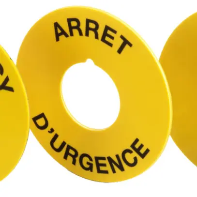 Plaquette indicatrice EAO 04, Ø45mm, avec impression NOT AUS, jaune 