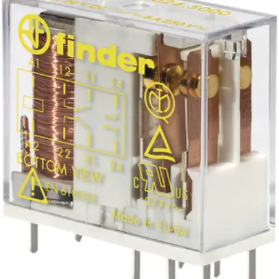 Relais commutation Finder 50, 2C 8A/48VDC AgNi+Au 5mm RT II 