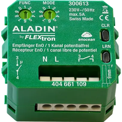 Attuatore-commutatore RF INS ALADIN EnO, 1-canale, a potenziale zero, 230V/5A 