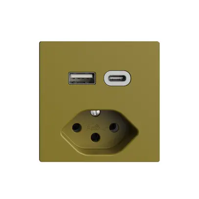 Presa USB tipo A+C + tipo 13 Feller EDIZIOdue F 230V 3000mA olive 