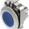 Leuchtdrucktastervorsatz EAO45 flach blau Ø30.5mm IP67/IP69K  Ring grau 