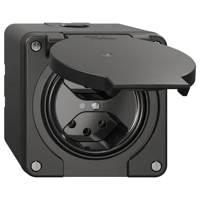 NAP-Steckdose NEVO, 2×T13, IP21, m.LED, schwarz 