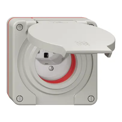 NUP-Steckdose NEVO, 1×T23, IP55 gemäss SN 441011, m.roter Dichtung, lichtgrau 