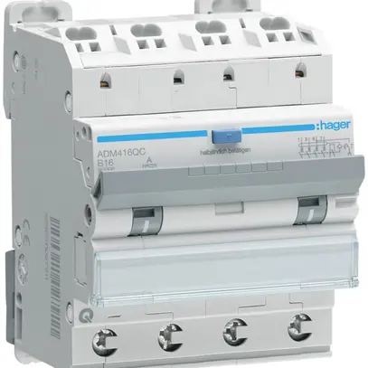 FI/LS-Schalter Hager RCBO QC 4P 400V Char.B 16A 0.03A Typ A 6kA 4TE 