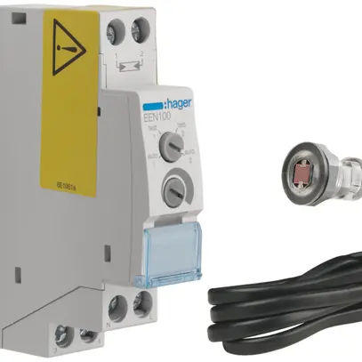 Interrupteur crépusculaire Hager 1 canal 1 fermeur 16A 1UM avec sonde incorporée 