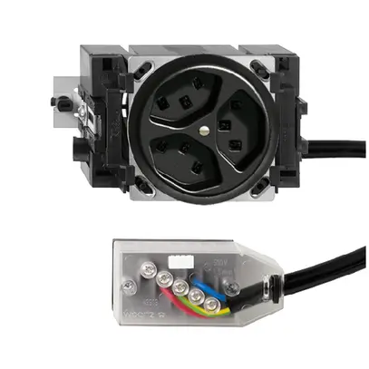 Prise INC 3×T23 16A noir 53mm L1 FH pour Technofil 