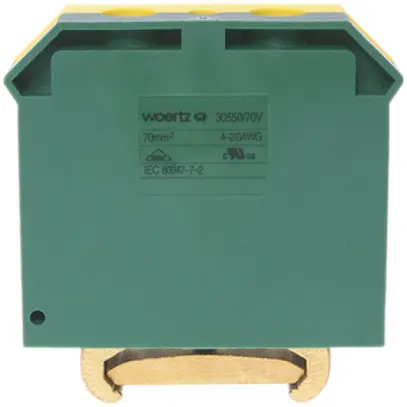Morsetto di terra componibile Woertz 16…70mm² vite 2×1 DIN 35mm verde/giallo 