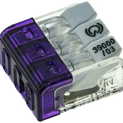Borne de connexion Woertz 3P 0.2…2.5mm² leviers de commande violet transparent 
