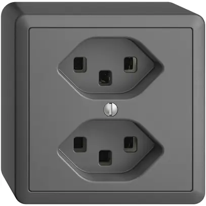 Presa AP 2×T23 16A EDIZIOdue grigio scuro, con morsetti innest. 