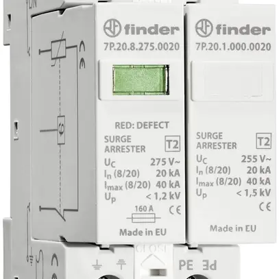 Scaricatore di sovratensione Finder 7P.22, tipo 2, 1L/N, p.sistemi TN-S/ TT, 2UM 
