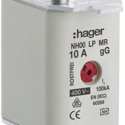 Fusible HPC Hager DIN00 400VAC 10A gG/gL avertisseur central inoxydable 